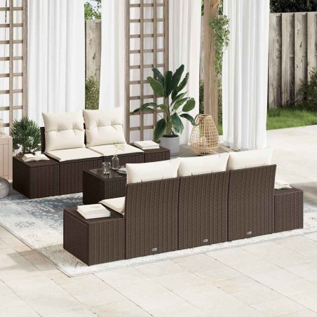 vidaXL Set di divani da giardino 6 pezzi con cuscini marroni in polyrattan