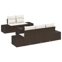 vidaXL Set di divani da giardino 6 pezzi con cuscini marroni in polyrattan