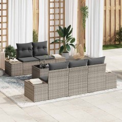 vidaXL Set di Divani da Giardino , 6 Pezzi con Cuscini Grigi in Rattan Sintetico
