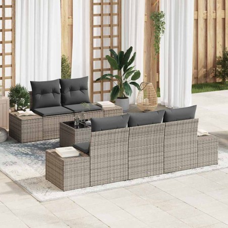 vidaXL Set di Divani da Giardino , 6 Pezzi con Cuscini Grigi in Rattan Sintetico