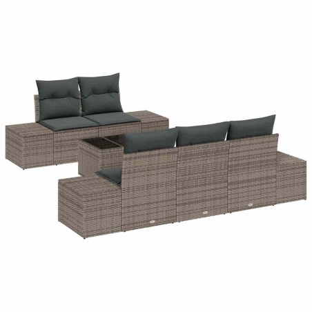 vidaXL Set di Divani da Giardino , 6 Pezzi con Cuscini Grigi in Rattan Sintetico