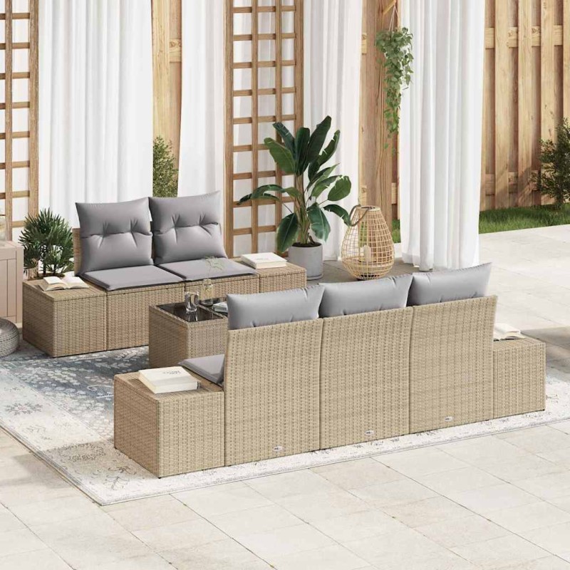 vidaXL Set di divani da giardino 6 pezzi con cuscini beige in poly rattan