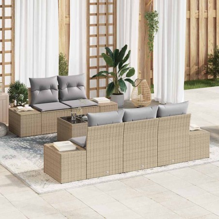 vidaXL Set di divani da giardino 6 pezzi con cuscini beige in poly rattan