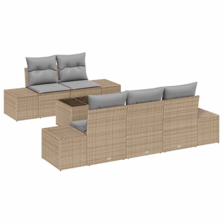 vidaXL Set di divani da giardino 6 pezzi con cuscini beige in poly rattan