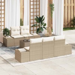 vidaXL Set di Divani da Giardino in 6 Pezzi con Cuscini Beige in Rattan Sintetico