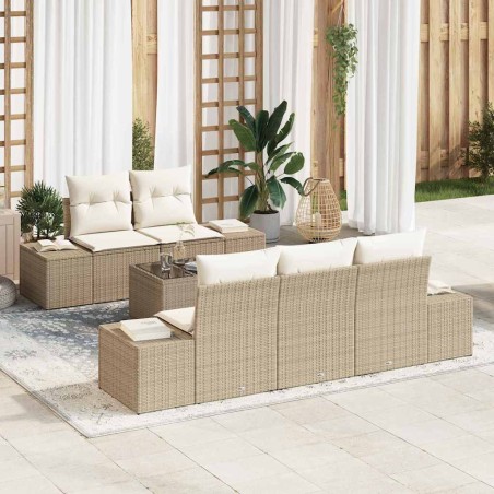 vidaXL Set di Divani da Giardino in 6 Pezzi con Cuscini Beige in Rattan Sintetico