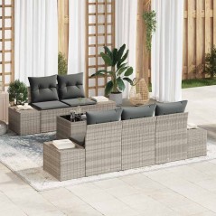vidaXL Set di divani da giardino 6 pezzi con cuscini grigi chiari in rattan