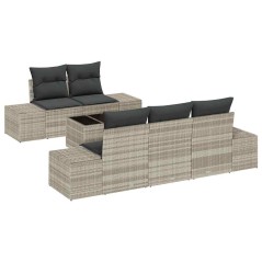 vidaXL Set di divani da giardino 6 pezzi con cuscini grigi chiari in rattan