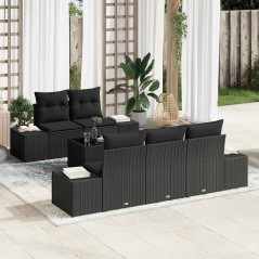 vidaXL Set giardino di 6 pezzi con cuscini in polirattan nero
