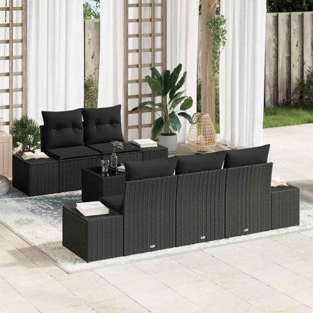 vidaXL Set giardino di 6 pezzi con cuscini in polirattan nero