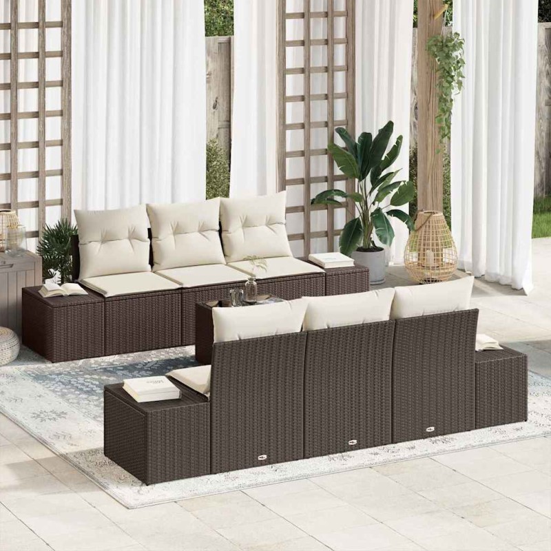 vidaXL Set di divani da giardino 7 pezzi con cuscini, in rattan sintetico marrone