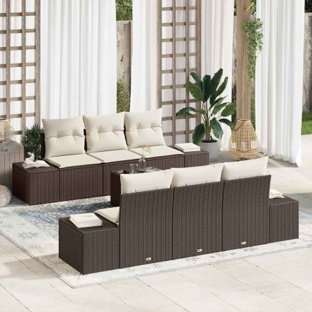 vidaXL Set di divani da giardino 7 pezzi con cuscini, in rattan sintetico marrone