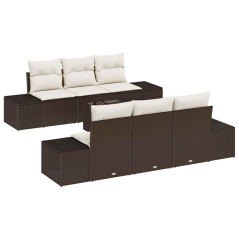 vidaXL Set di divani da giardino 7 pezzi con cuscini, in rattan sintetico marrone