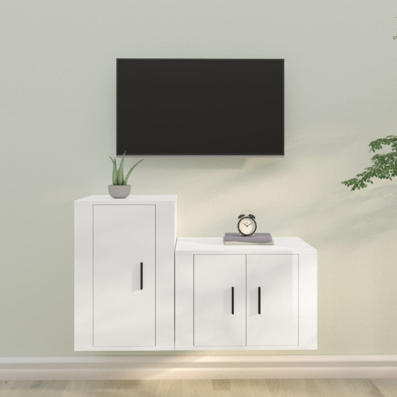 Set di Mobili Porta TV 2 pz Bianco Lucido in Legno Multistrato Set di Mobili Porta TV 2 pz Bianco Lucido in Legno Multistrato