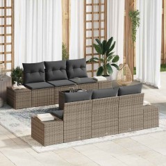 vidaXL Set Giardino 7 Pezzi con Cuscini Grigi in Polirattan
