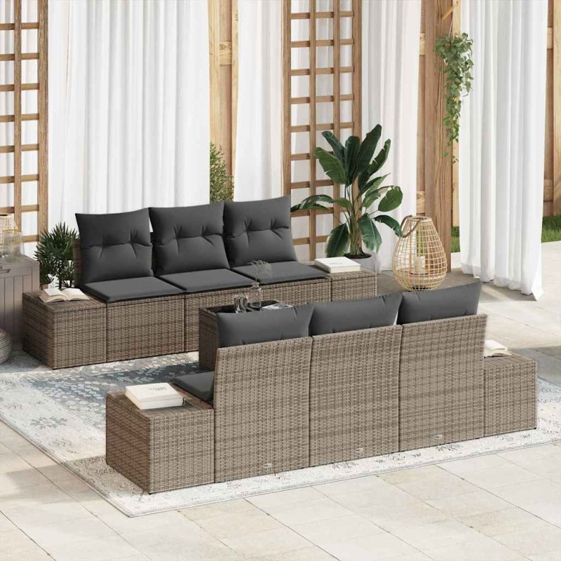 vidaXL Set Giardino 7 Pezzi con Cuscini Grigi in Polirattan