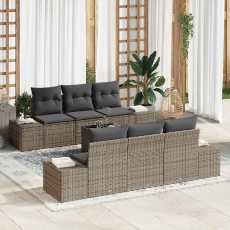 vidaXL Set Giardino 7 Pezzi con Cuscini Grigi in Polirattan