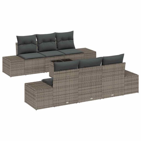 vidaXL Set Giardino 7 Pezzi con Cuscini Grigi in Polirattan