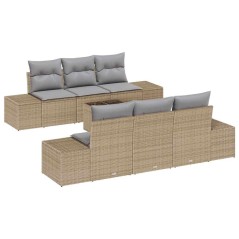 vidaXL Set da Giardino con Divano a 7 Pezzi e Cuscini Beige in Rattan Poly