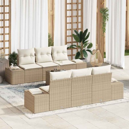 vidaXL Set Divano da Giardino 7 Pezzi con Cuscini Beige in Rattan Sintetico