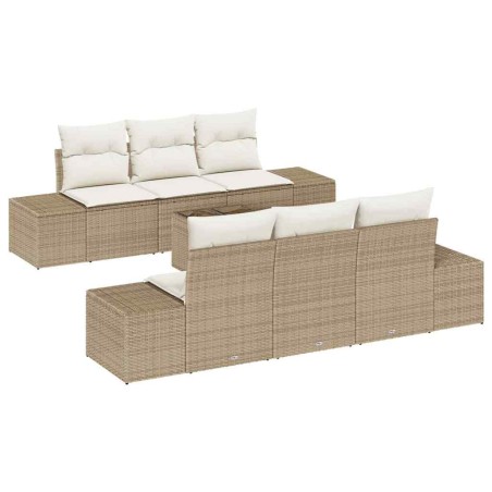 vidaXL Set Divano da Giardino 7 Pezzi con Cuscini Beige in Rattan Sintetico