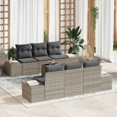 vidaXL Set di divani da giardino 7 pezzi con cuscini grigio chiaro in rattan sintetico