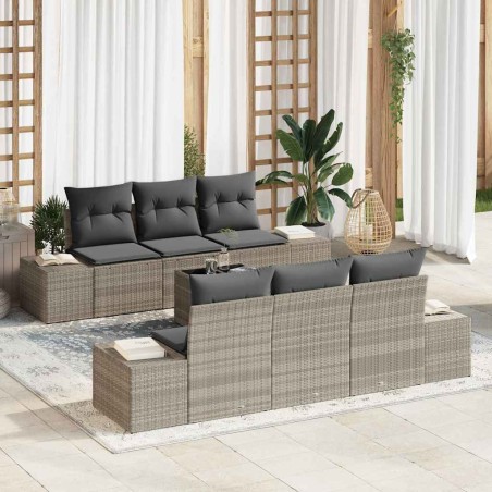vidaXL Set di divani da giardino 7 pezzi con cuscini grigio chiaro in rattan sintetico