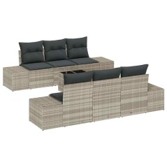 vidaXL Set di divani da giardino 7 pezzi con cuscini grigio chiaro in rattan sintetico