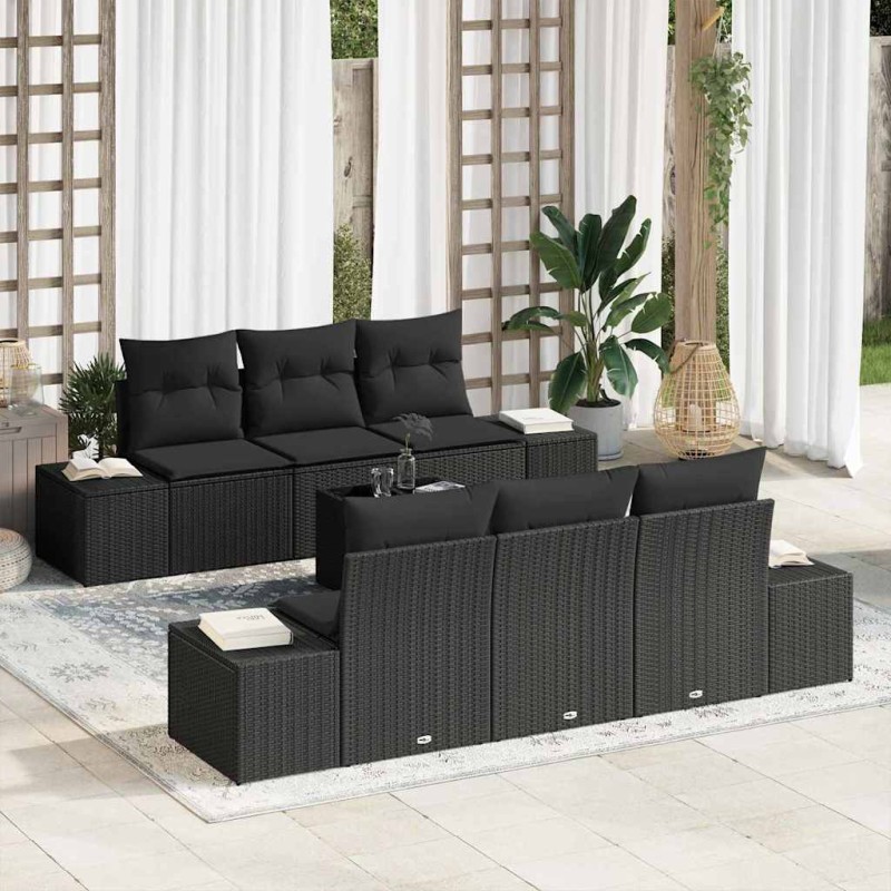 vidaXL Set di divano da giardino 7 pezzi di con cuscini in rattan nero