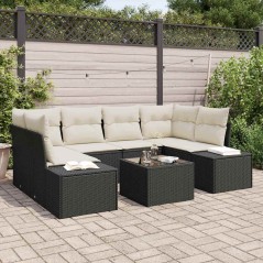 vidaXL Set di Divano da Giardino 7 Pezzi con Cuscini in Rattan Sintetico Nero