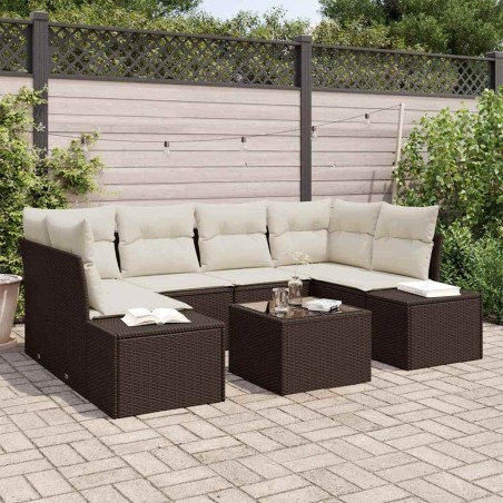 vidaXL Set di divani da giardino da 7 pezzi con cuscini in polirattan marrone