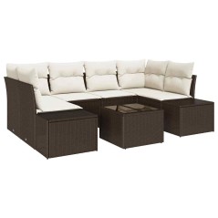 vidaXL Set di divani da giardino da 7 pezzi con cuscini in polirattan marrone