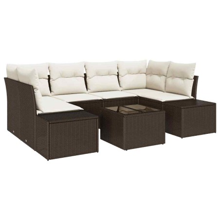 vidaXL Set di divani da giardino da 7 pezzi con cuscini in polirattan marrone