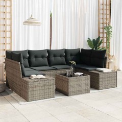 vidaXL Set di divani da giardino 7 pezzi con cuscini, rattan sintetico grigio