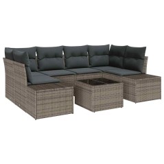 vidaXL Set di divani da giardino 7 pezzi con cuscini, rattan sintetico grigio