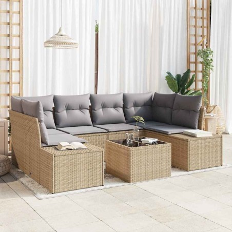 vidaXL Set di divani da giardino da 7 pezzi con cuscini in rattan sintetico beige