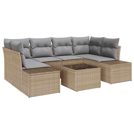 vidaXL Set di divani da giardino da 7 pezzi con cuscini in rattan sintetico beige