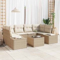 vidaXL Set di divani da giardino 7 pezzi con cuscini beige in polirattan