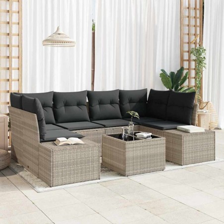 vidaXL Set di divani da giardino 7 pezzi con cuscini in rattan sintetico grigio chiaro.