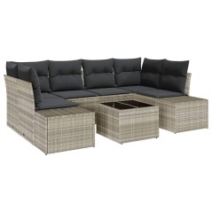 vidaXL Set di divani da giardino 7 pezzi con cuscini in rattan sintetico grigio chiaro.
