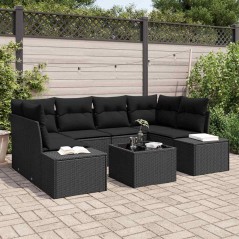 vidaXL Set divani da giardino 7 pezzi con cuscini in polyrattan nero