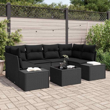 vidaXL Set divani da giardino 7 pezzi con cuscini in polyrattan nero
