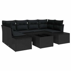 vidaXL Set divani da giardino 7 pezzi con cuscini in polyrattan nero