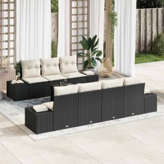 vidaXL Set da Giardino 8 Pezzi con Cuscini in Rattan Nero