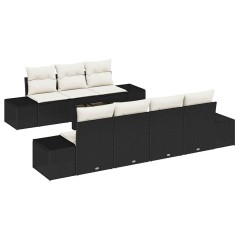 vidaXL Set da Giardino 8 Pezzi con Cuscini in Rattan Nero