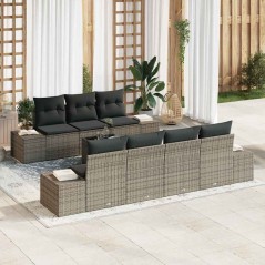 vidaXL Set da giardino con 8 divani e cuscini in polirattan grigio