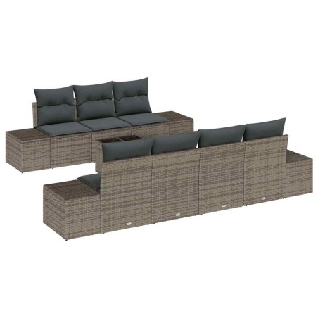 vidaXL Set da giardino con 8 divani e cuscini in polirattan grigio
