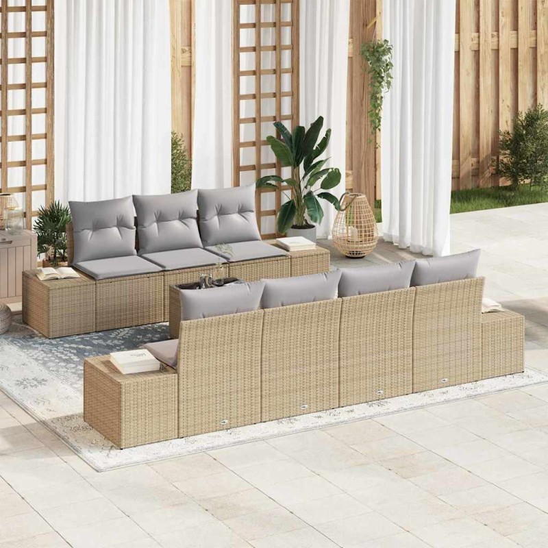 vidaXL Set Divano da Giardino da 8 Pezzi con Cuscini Beige in Rattan Sintetico