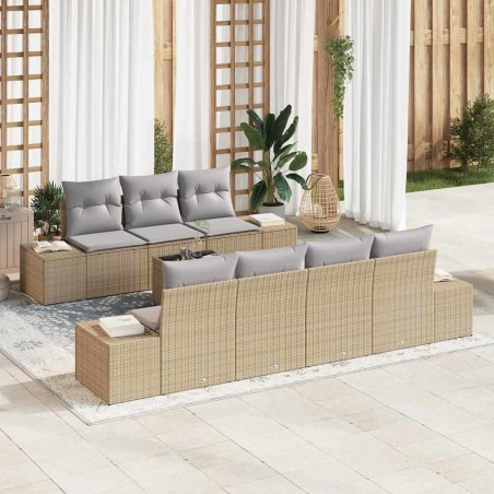 vidaXL Set Divano da Giardino da 8 Pezzi con Cuscini Beige in Rattan Sintetico