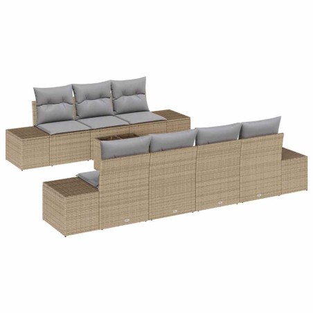 vidaXL Set Divano da Giardino da 8 Pezzi con Cuscini Beige in Rattan Sintetico